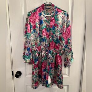 Victoria’s Secret Vintage Gold Label Floral Satin Night Dressing Robe Small 80s